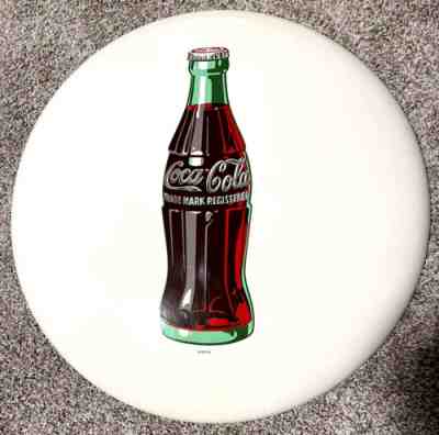 1951 VINTAGE 24" WHITE COCA COLA ROUND BUTTON SIGN IN EXCELLENT CONDITION 70 yrs