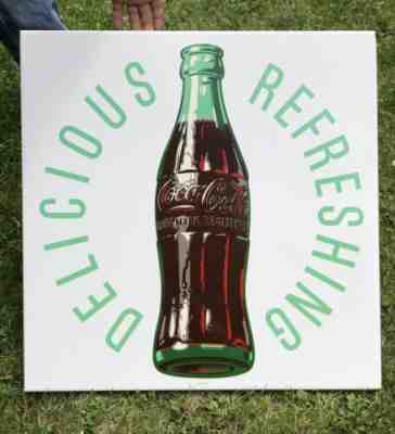 Vintage 1954 Delicious Refreshing Coca Cola Bottle White Green Metal Sign 24x24