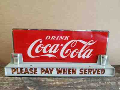 1950s Coca Cola Sign Please pay when served Soda Fountain Reverse painted glass