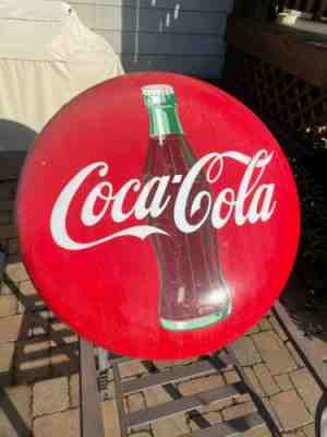 Large Vintage Coca-Cola Coke Bottle Button Sign 36" Metal GREAT COND w/Brackets