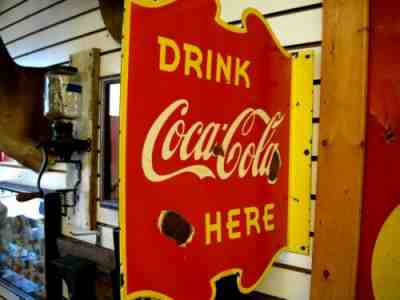 Rare1940 COCA~COLA Flanged Double Sided Porcelain Sign 20" X 18" Made in Canada