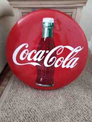 Vintage 24" Coca Cola Button Sign Wired to Hang