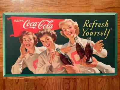 Excellent 1953 Coca Cola Cardboard Sign Cheerleaders Edwards & Deutsch 20x36"