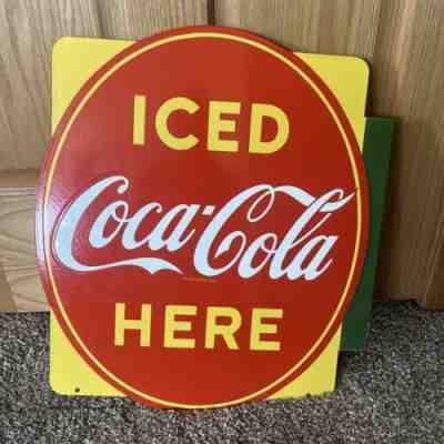 1951 COCA~COLA Flanged Double Sided Porcelain Sign 20" X 18" Made in Canada