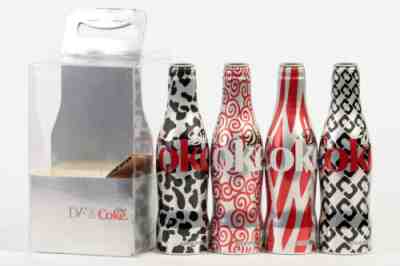 VERY RARE 2011 Coca Cola 4 aluminium bottles set, USA. Diane von Furstenberg