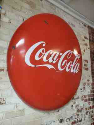 RARE 1950s 48" Original ADVERTISING PORCELAIN COCA COLA COKE BUTTON SIGN, L@@k