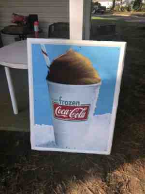 VINTAGE LG 40â? COCA COLA SODA" FROZEN COLA" CUP EMBOSSED DRINK SIGN V NICE COND