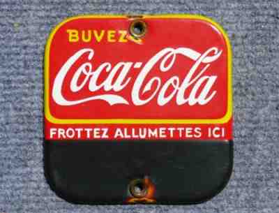 1930's French-Canadian Coca-Cola match striker porcelain sign Coke FREE SHIP!