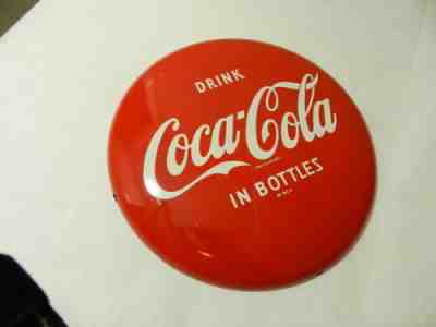 VINTAGE ADVERTISING SIGN- 1950'S COCA-COLA BUTTON SIGN- 12 IN.- AM-96X- DRIVE-IN