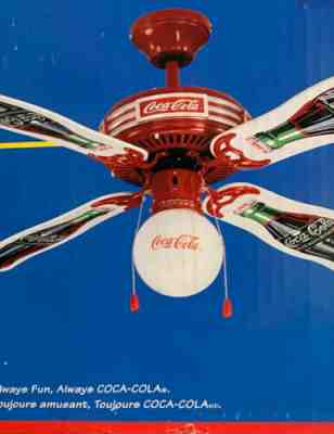 Vintage 1998 Coca Cola Downrod Fan 4 Blade Ceiling Fan Sportscart S0314 NEW!!
