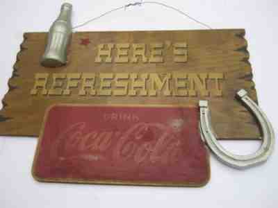 1940s Coca Cola Horseshoe Hereâ??s Refreshment Kay Displays Wood Sign REDUCED