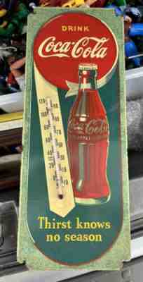 Scarce 1940's Coca Cola Advertising Thermometer Sign Soda Pop Country Store Old
