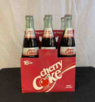 Vintage Cherry Coca Cola 16oz Coke Company Full Unopened Glass Bottle 6 Pack