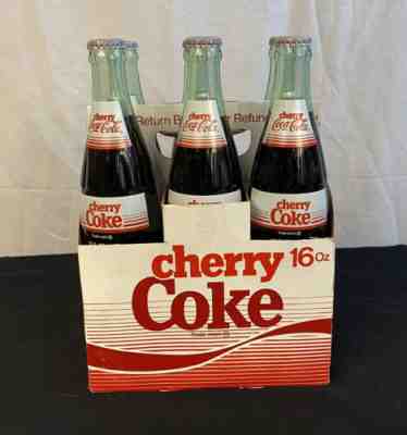 Vintage Cherry Coca Cola 16oz Coke Company Full Unopened Glass Bottle 6 Pack