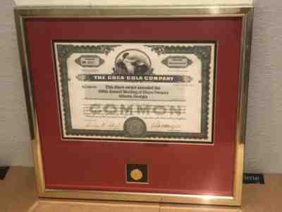 Coca-Cola 100th Shareholder Meeting Stock Certificate & Pin Very Rare! ð???