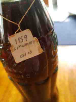 Antique 1959 Coca Cola green glass bottle UNOPENED FULL Coke, Cincinnati, Ohio
