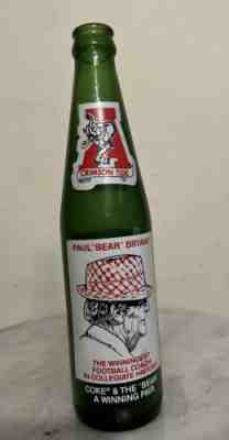 10 OZ COCA COLA COMMEMORATIVE Rare â??GREEN BOTTLEâ? - 1981 PAUL BEAR BRYANT Nice