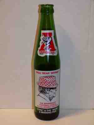 10 OZ COCA COLA COMMEMORATIVE BOTTLE - 1981 PAUL BEAR BRYANT (GREEN BOTTLE)