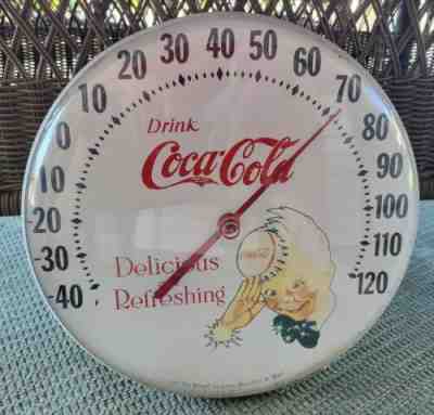 Vtg Coca Cola Original Jumbo Dial by TCA Tru Temp White Thermometer Sprite Boy