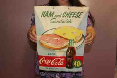 Vintage 1952 COCA COLA Ham & Cheese Sandwich 40c Soda Pop Restaurant 16" Sign