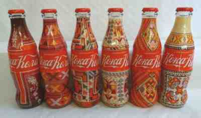 6 DIFFERENT COCA COLA GLASS BOTTLES BULGARY COMPLET SET