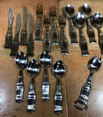 Gibson COCA-COLA Bottle Handle Silverware Flatware Stainless Set of 17 Pcs Coke