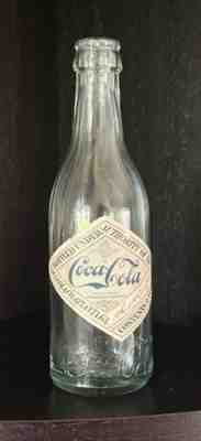 VINTAGE ANTIQUE COCA-COLA BOTTLE WITH RARE PAPER LABEL IN SUPER CONDITION