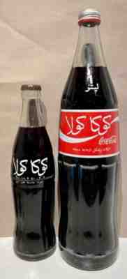 2 Full 1970/80's COCA COLA COKE glass ACL BOTTLES Morocco, 355ml & 1000ml