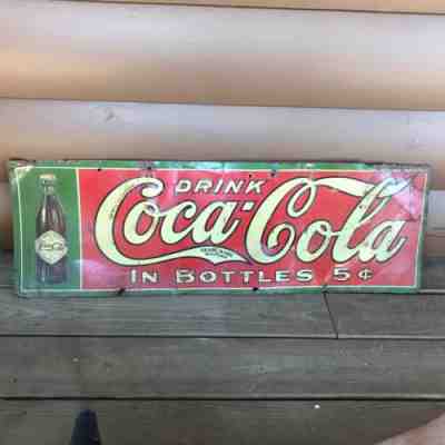 Vintage Coca Cola soda pop sign advertising tin coke Rare Bottle