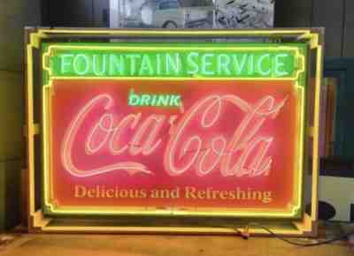 Vintage 1935 Coca-Cola Fountain Service Porcelainï¿¼ Neon Signï¿¼ - 72â? x 48â?