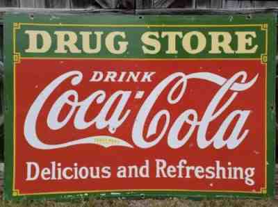 Rare Vintage 1935 Coca Cola Double-Sided Porcelainï¿¼ Drug Store Sign - 8â?? x 4â??