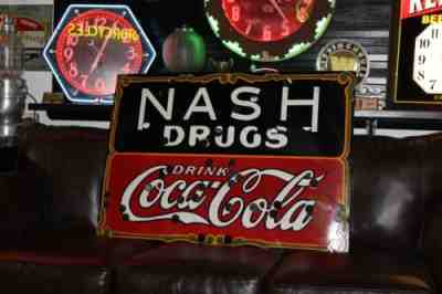 RARE DRINK COCA COLA NASH DRUGS PORCELAIN METAL NEON SIGN SKIN COKE GAS OIL 66