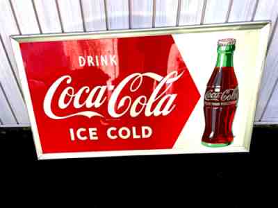 DRINK COCA -COLA ICE COLD METAL SIGN DATED 1949 VINTAGE