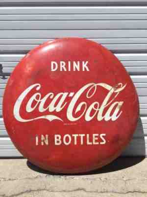 Rare 1951 Huge 48 inch Coca Cola Button Sign Drink In Bottles Logo. Wow!