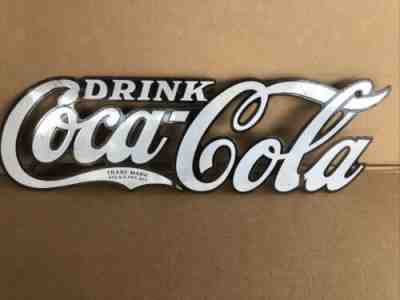 RARE 1930s DRINK COCA COLA Enamel METAL PORCELAIN Die Cut Script SIGN