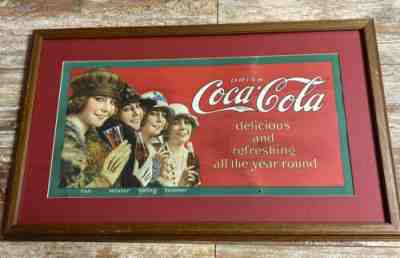 1920s Coca Cola trolley sign lithograph framed 21â?x10" Original â??Four Seasonsâ?