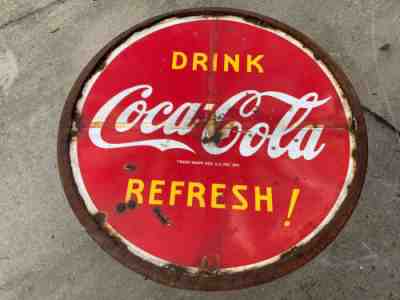 ANTIQUE ORIGINAL COCA COLA SODA DOUBLE SIDED LOLLIPOP PORCELAIN ADVERTISING SIGN