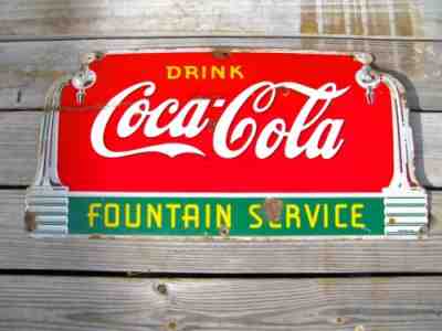 VINTAGE 1941 ORIGINAL PORCELAIN COCA COLA FOUNTAIN SERVICE SIGN RARE