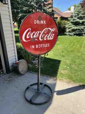 Vintage 1930â??s Coca Cola Porcelainï¿¼ Lollipopï¿¼ Sign w/Original Stand -64â?H | 30â?D