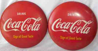 Vintage 1950s Coca Cola Sign of Good Taste Metal Button Signs Match Set AM80 16"