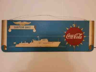 Very Rare 1940s Coca Cola World War II Wooden Torpedo Boat Sign by Kay Displays!