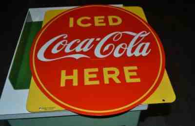 1951 COCA~COLA Flanged Double Sided Porcelain Sign 20" X 18" Made in Canada