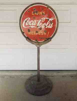 Vintage 1930â??s Coca Cola Porcelainï¿¼ Lollipopï¿¼ Sign w/Original Stand -64â?H | 30â?D