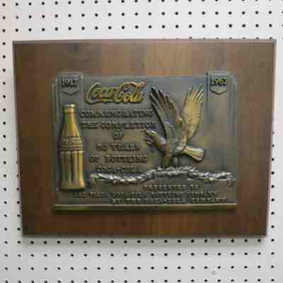 RARE 12 lbs Coca Cola bronze / 50 year bottling plant award plaque Piqua Ohio
