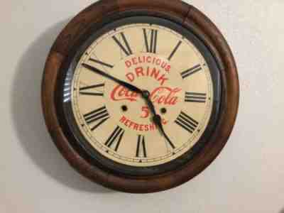 Antique Coca Cola 16'' Wind Up & Chime Wall Clock,