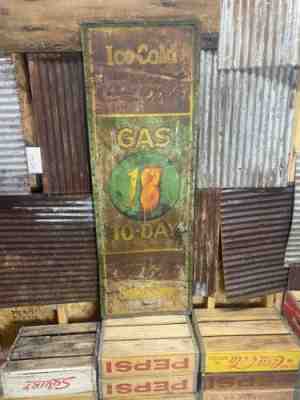 1920/1930s ORIGINAL 54x18â? COCA COLA GAS TODAY SIGN EMBOSSED TIN TRUE ANTIQUE