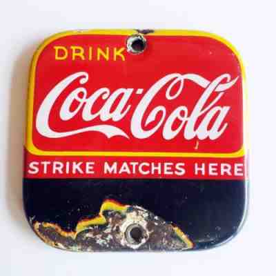 Rare 1939 Vintage COCA COLA PORCELAIN MATCH STRIKER Advertising Sign 1930s Coke