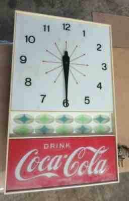 1960s Vintage Drink Coca Cola Starburst Bottle Hanging Wall Clock Sign xyzz