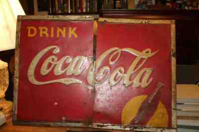 Antique Tin Tacker Embossed Metal Sign 19" x 27" Drink Coca Cola Coke 1930's