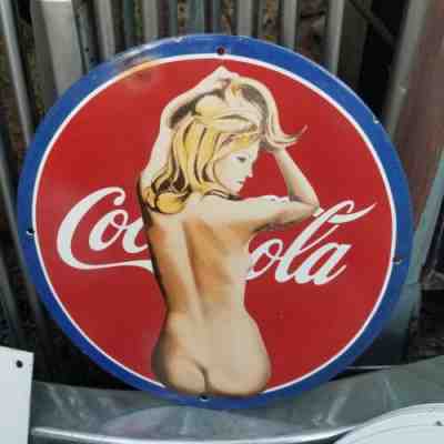VINTAGE COCA COLA COKE PORCELAIN SIGN SODA POP PIN 7 UP BUTT NAKED PEPSI MT DEW